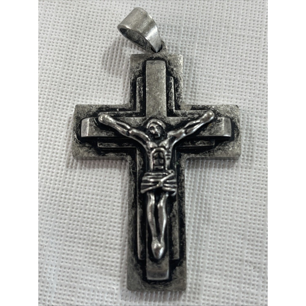 Large Stainless Steel Cross Pendant Crucifix Heavy Men's Religious Jewelry